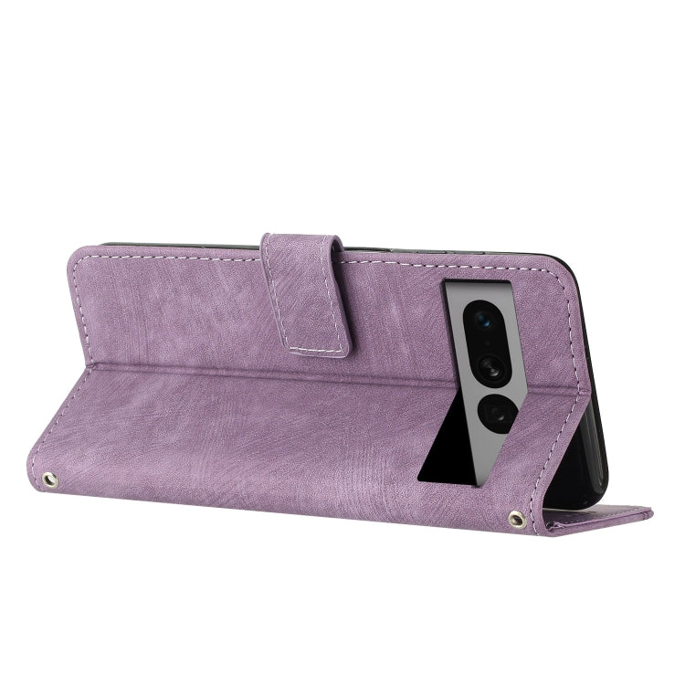 For Google Pixel 7 Pro Skin Feel Stripe Pattern Leather Phone Case with Lanyard