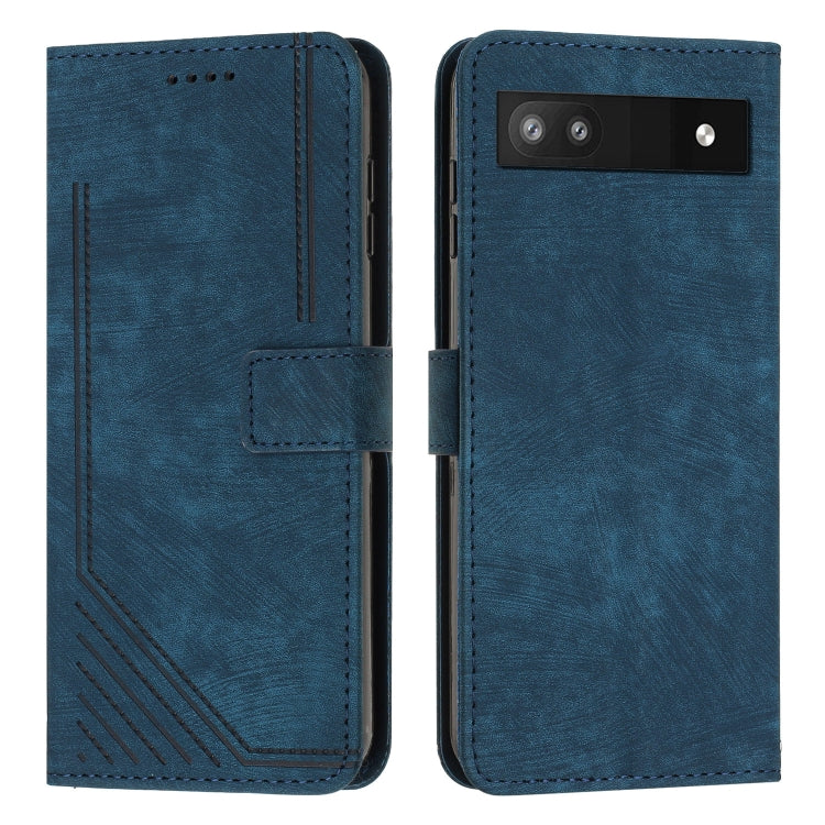 For Google Pixel 7a Skin Feel Stripe Pattern Leather Phone Case with Lanyard