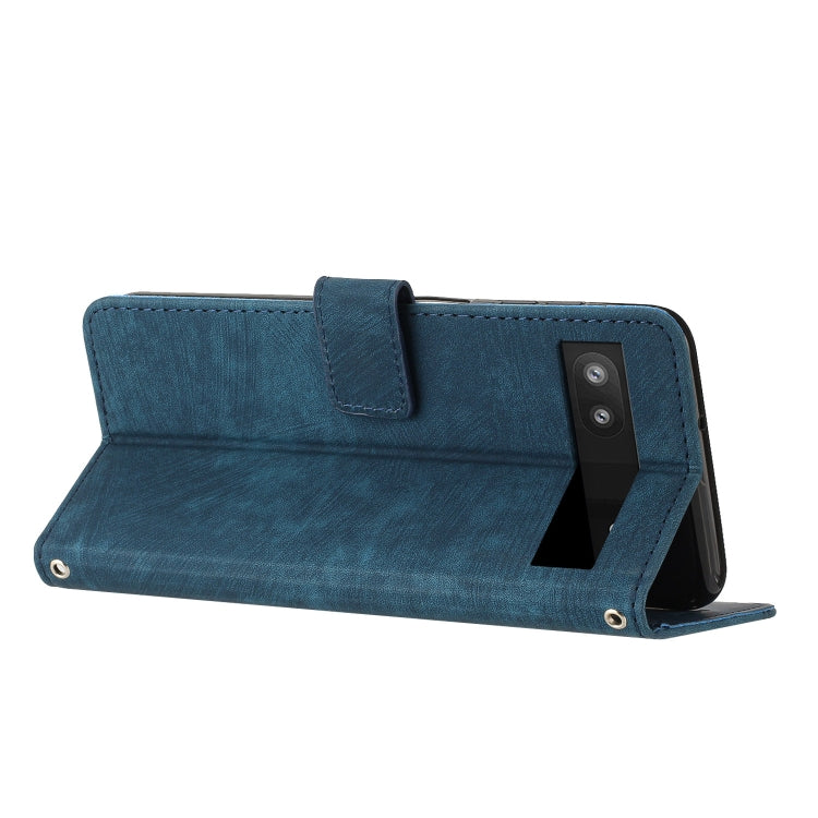 For Google Pixel 7a Skin Feel Stripe Pattern Leather Phone Case with Lanyard