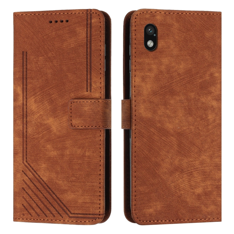 For Sony Xperia Ace III Skin Feel Stripe Pattern Leather Phone Case with Lanyard