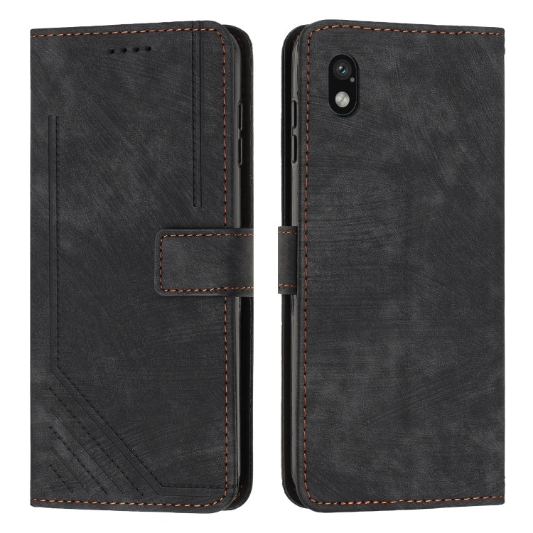 For Sony Xperia Ace III Skin Feel Stripe Pattern Leather Phone Case with Lanyard