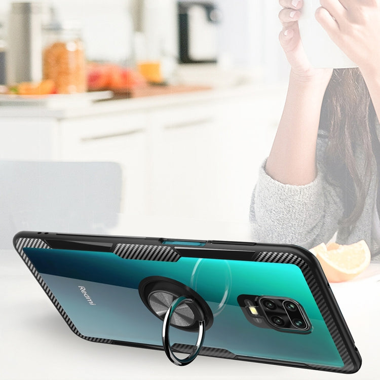 For Xiaomi Redmi Note 9 Pro Max Anti-fall Transparent TPU + Acrylic Mobile Phone Protective Case with Ring Bracket