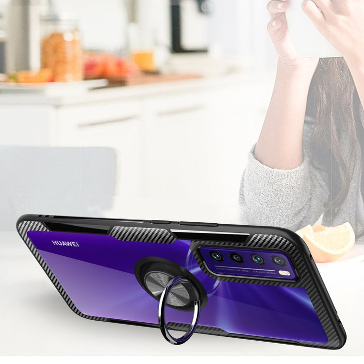 For Huawei nova 7 Anti-fall Transparent TPU + Acrylic Mobile Phone Protective Case with Ring Bracket