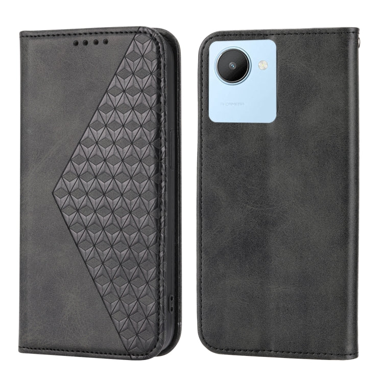 For OPPO Reno8 4G Global Cubic Grid Calf Texture Magnetic Leather Phone Case