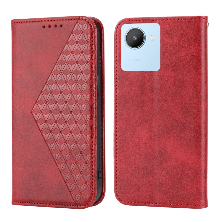 For OPPO Reno8 4G Global Cubic Grid Calf Texture Magnetic Leather Phone Case