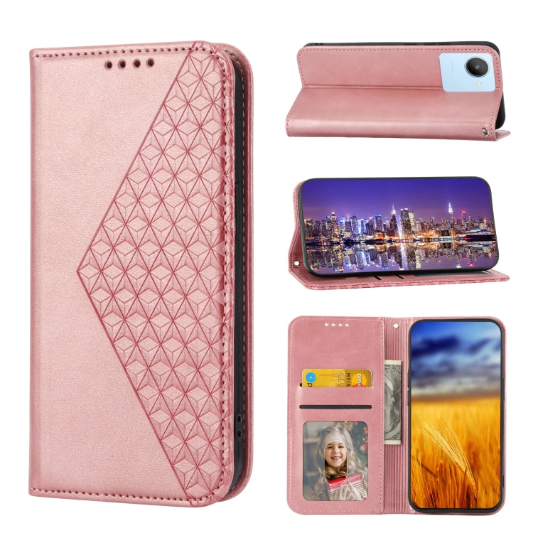 For OPPO Reno8 4G Global Cubic Grid Calf Texture Magnetic Leather Phone Case