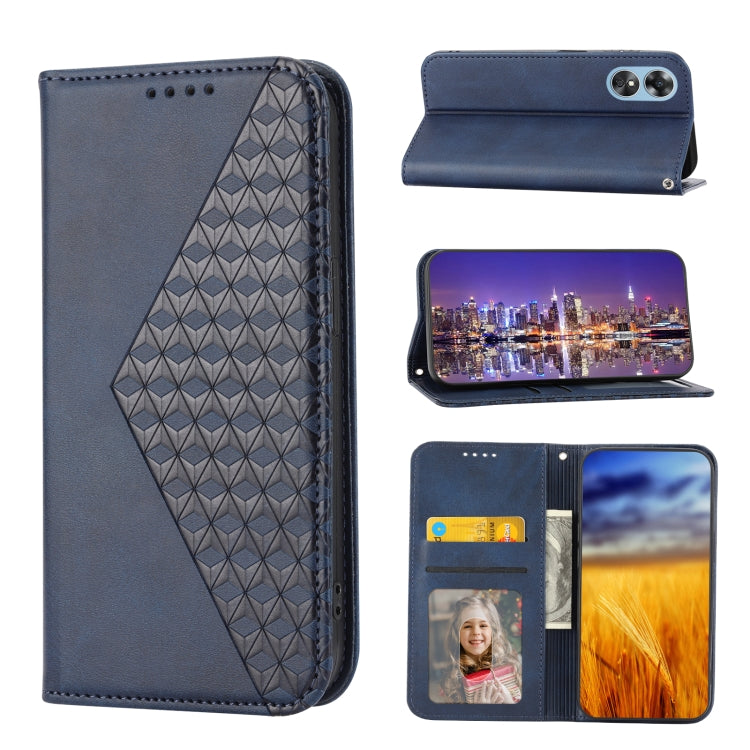 For OPPO Reno8 T 4G Global Cubic Grid Calf Texture Magnetic Leather Phone Case
