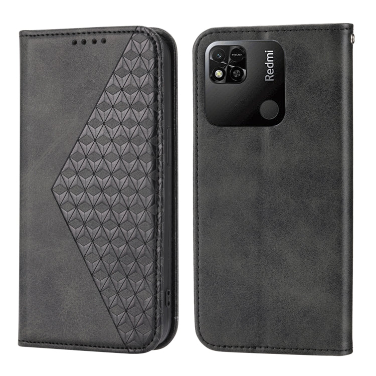 For Xiaomi Redmi 12C/11A Cubic Grid Calf Texture Magnetic Leather Phone Case