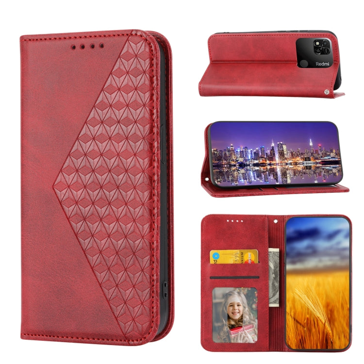 For Xiaomi Redmi 12C/11A Cubic Grid Calf Texture Magnetic Leather Phone Case