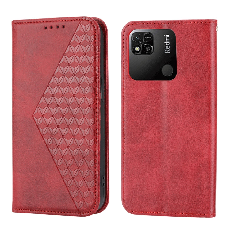 For Xiaomi Redmi 12C/11A Cubic Grid Calf Texture Magnetic Leather Phone Case