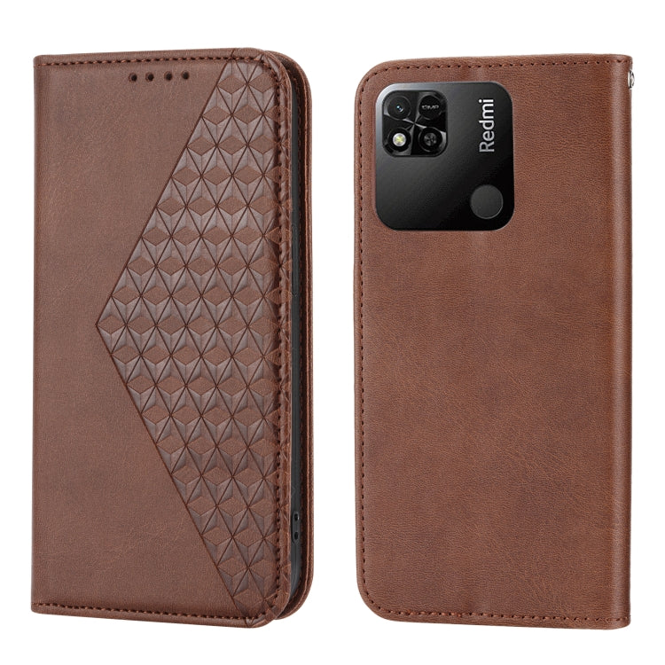 For Xiaomi Redmi 12C/11A Cubic Grid Calf Texture Magnetic Leather Phone Case