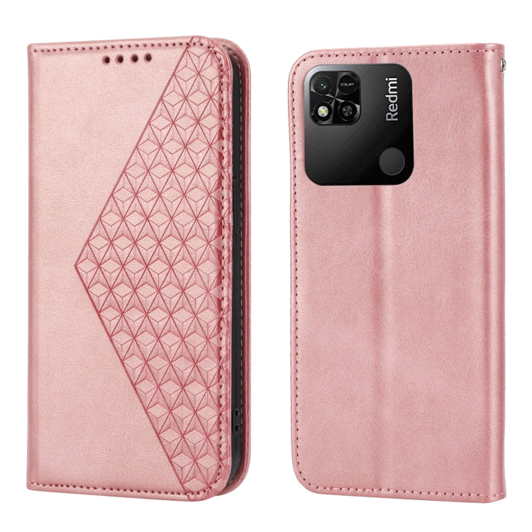 For Xiaomi Redmi 12C/11A Cubic Grid Calf Texture Magnetic Leather Phone Case