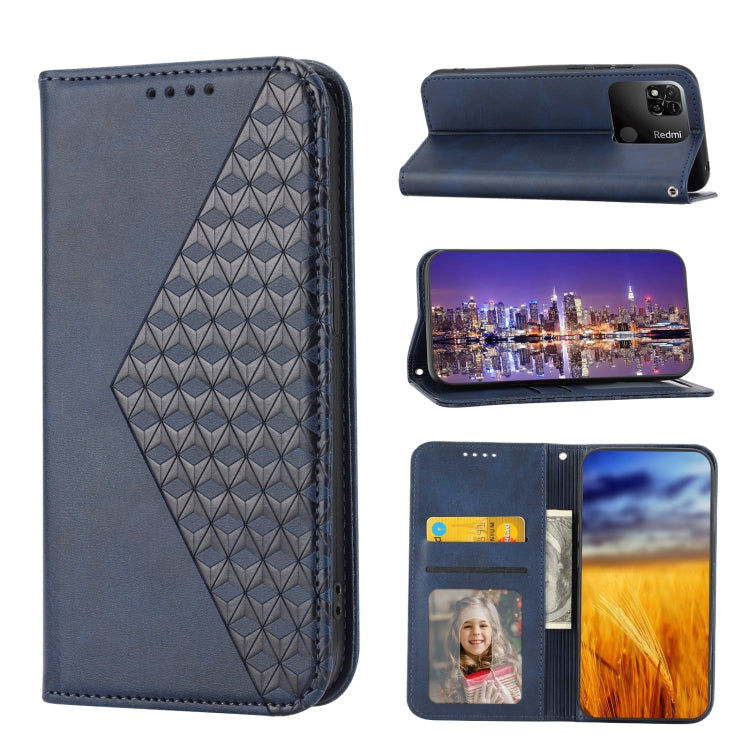 For Xiaomi Redmi 12C/11A Cubic Grid Calf Texture Magnetic Leather Phone Case