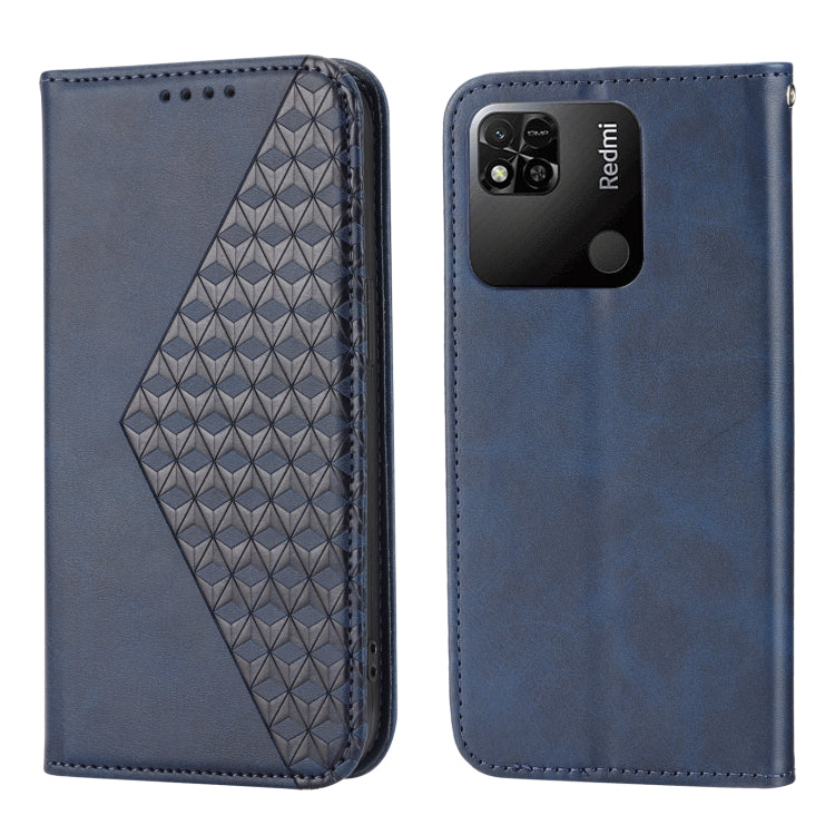For Xiaomi Redmi 12C/11A Cubic Grid Calf Texture Magnetic Leather Phone Case