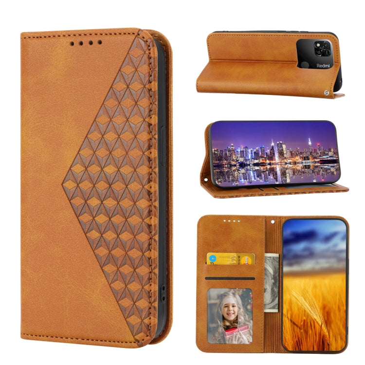 For Xiaomi Redmi 12C/11A Cubic Grid Calf Texture Magnetic Leather Phone Case