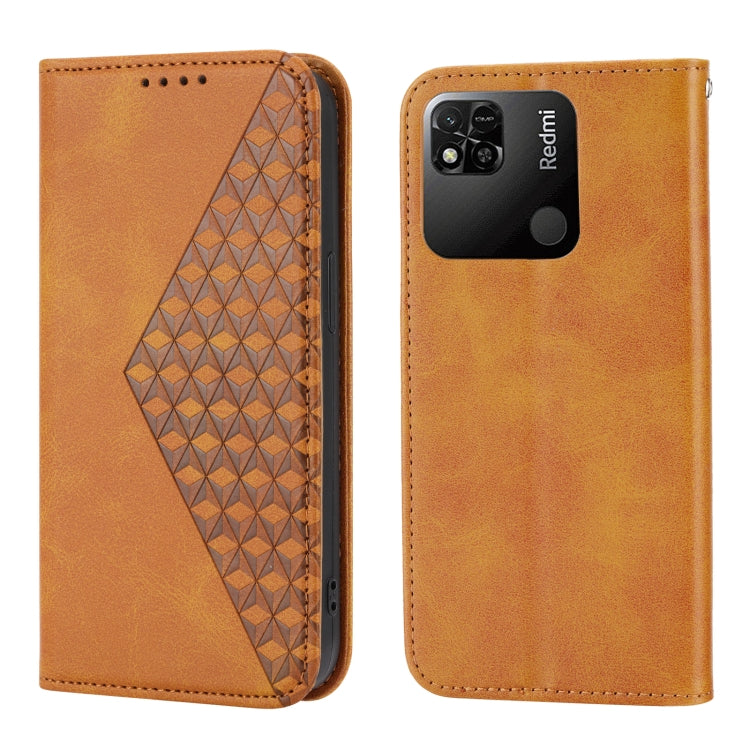 For Xiaomi Redmi 12C/11A Cubic Grid Calf Texture Magnetic Leather Phone Case