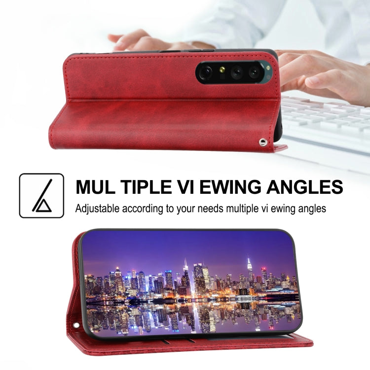 For Sony Xperia 1 V 5G Cubic Grid Calf Texture Magnetic Leather Phone Case