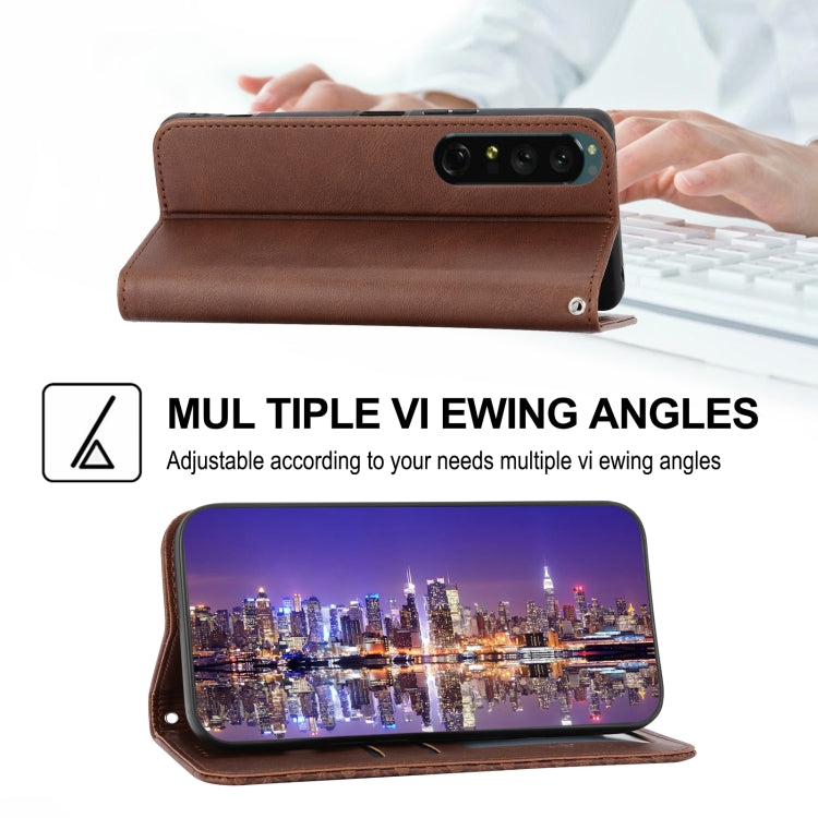 For Sony Xperia 1 V 5G Cubic Grid Calf Texture Magnetic Leather Phone Case