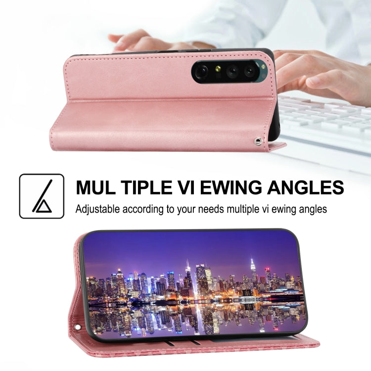 For Sony Xperia 1 V 5G Cubic Grid Calf Texture Magnetic Leather Phone Case