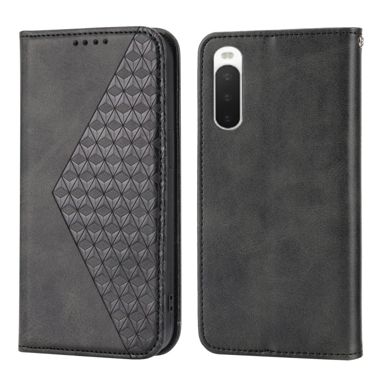 For Sony Xperia 10 V 4G Cubic Grid Calf Texture Magnetic Leather Phone Case