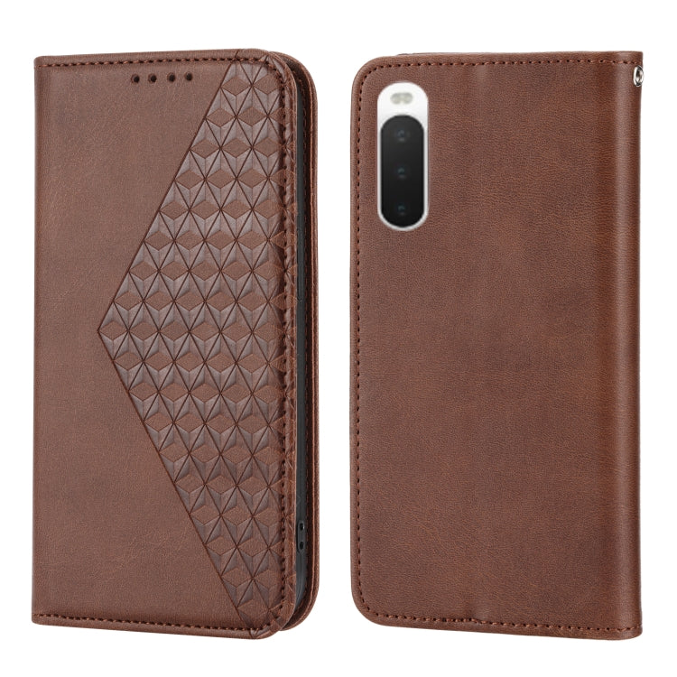 For Sony Xperia 10 V 4G Cubic Grid Calf Texture Magnetic Leather Phone Case