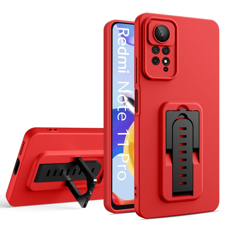 For Xiaomi Redmi Note 11S / Redmi Note 11 4G Global Strap Holder Shockproof Protective Phone Case with Lens Film