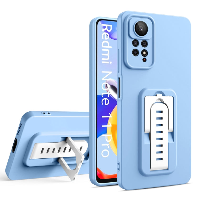 For Xiaomi Redmi Note 11S / Redmi Note 11 4G Global Strap Holder Shockproof Protective Phone Case with Lens Film