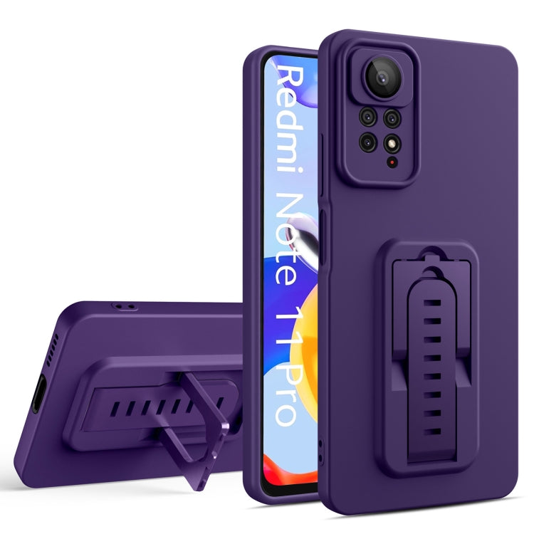 For Xiaomi Redmi Note 11S / Redmi Note 11 4G Global Strap Holder Shockproof Protective Phone Case with Lens Film