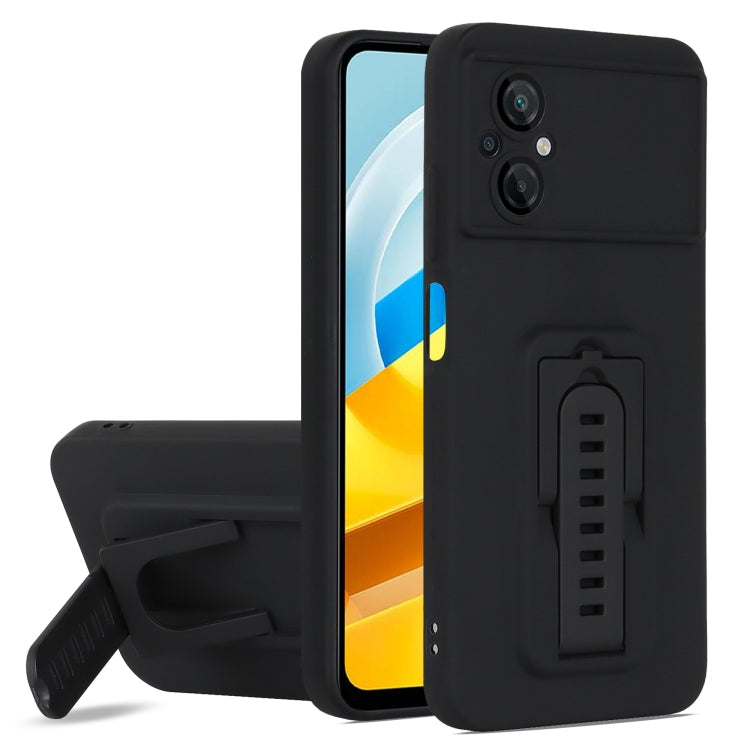 For Xiaomi Poco M4 / M5 5G Strap Holder Shockproof Protective Phone Case with Lens Film