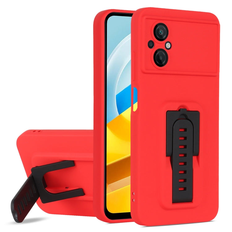 For Xiaomi Poco M4 / M5 5G Strap Holder Shockproof Protective Phone Case with Lens Film