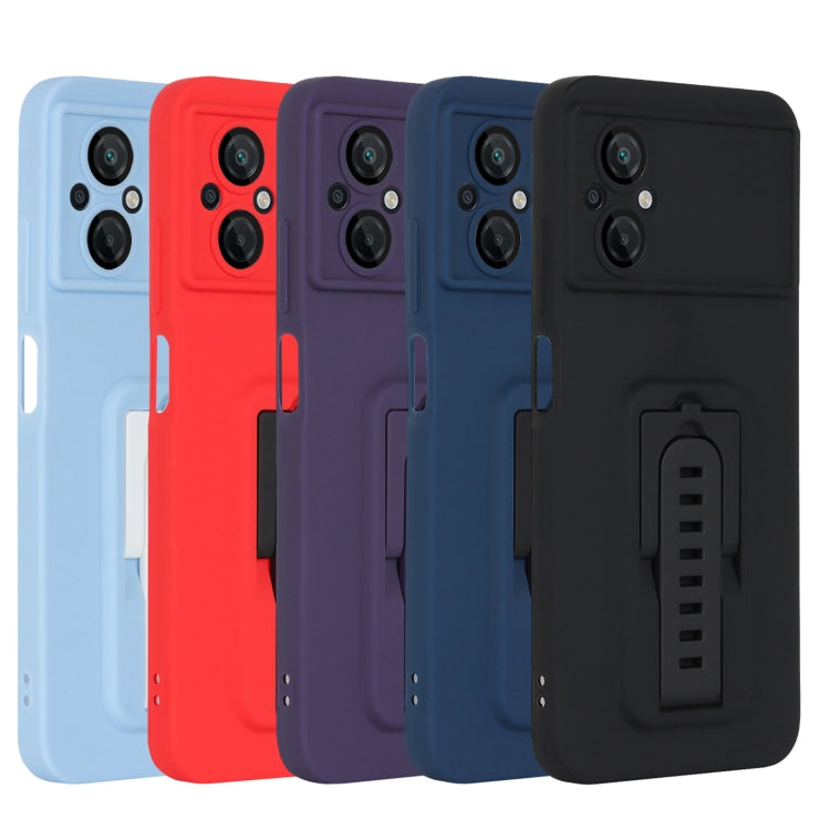 For Xiaomi Poco M4 / M5 5G Strap Holder Shockproof Protective Phone Case with Lens Film