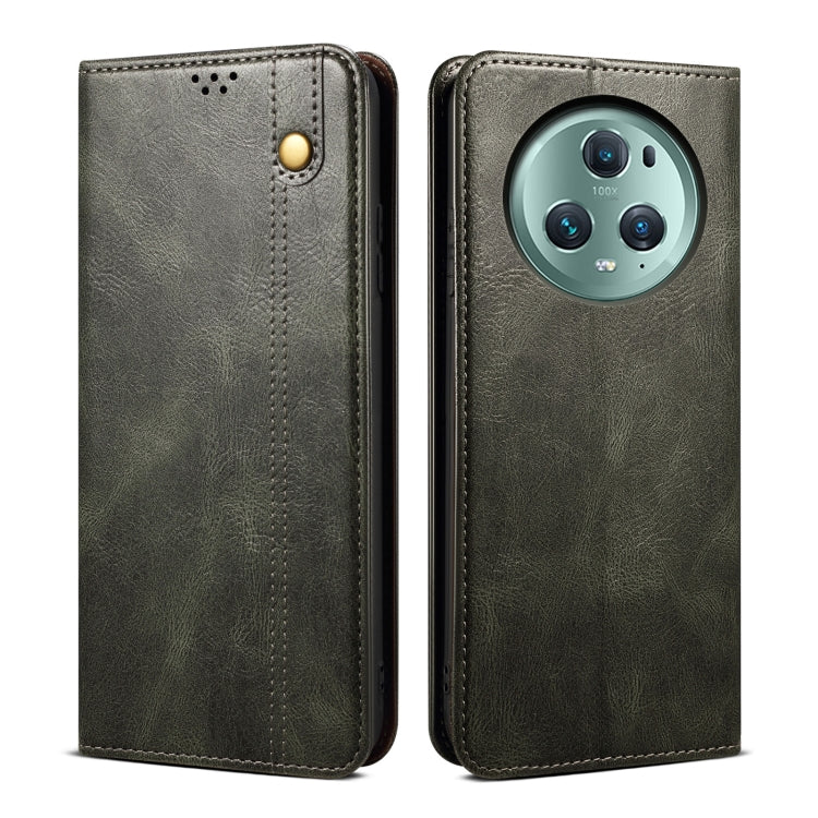 For Honor Magic5 Pro Oil Wax Crazy Horse Texture Leather Phone Case