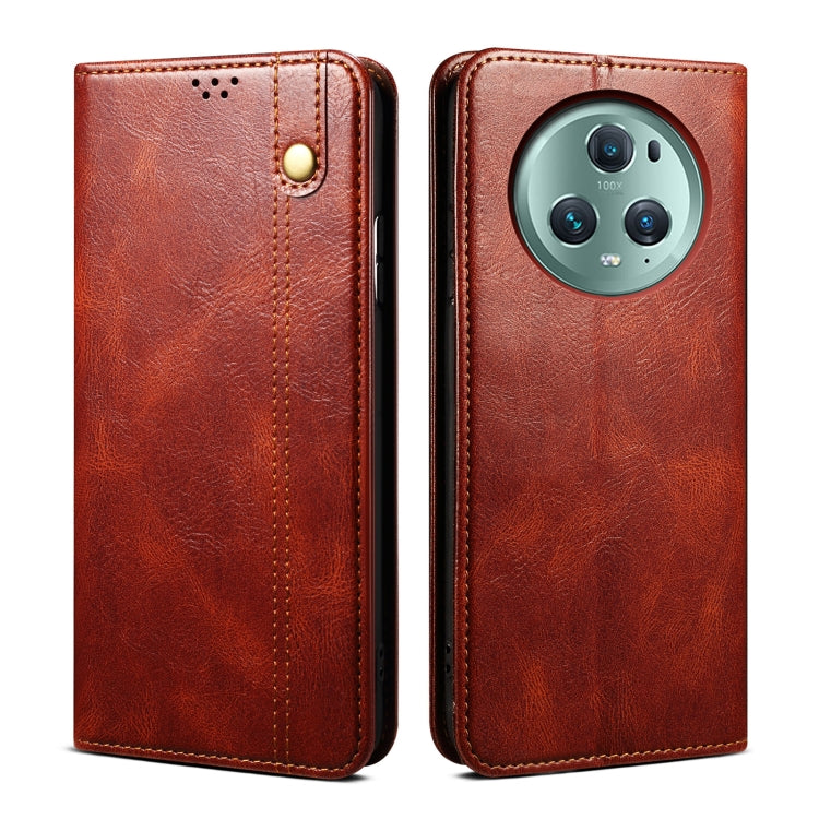 For Honor Magic5 Pro Oil Wax Crazy Horse Texture Leather Phone Case