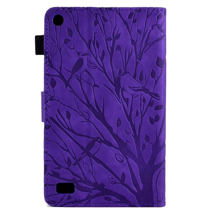 For Amazon Fire 7 2015 2017 2019 Fortune Tree Pressure Flower PU Tablet Case with Wake-up / Sleep Function