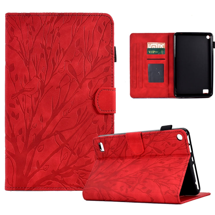 For Amazon Fire 7 2015 2017 2019 Fortune Tree Pressure Flower PU Tablet Case with Wake-up / Sleep Function
