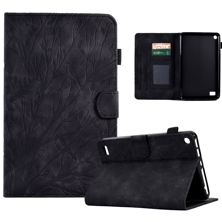 For Amazon Fire 7 2015 2017 2019 Fortune Tree Pressure Flower PU Tablet Case with Wake-up / Sleep Function