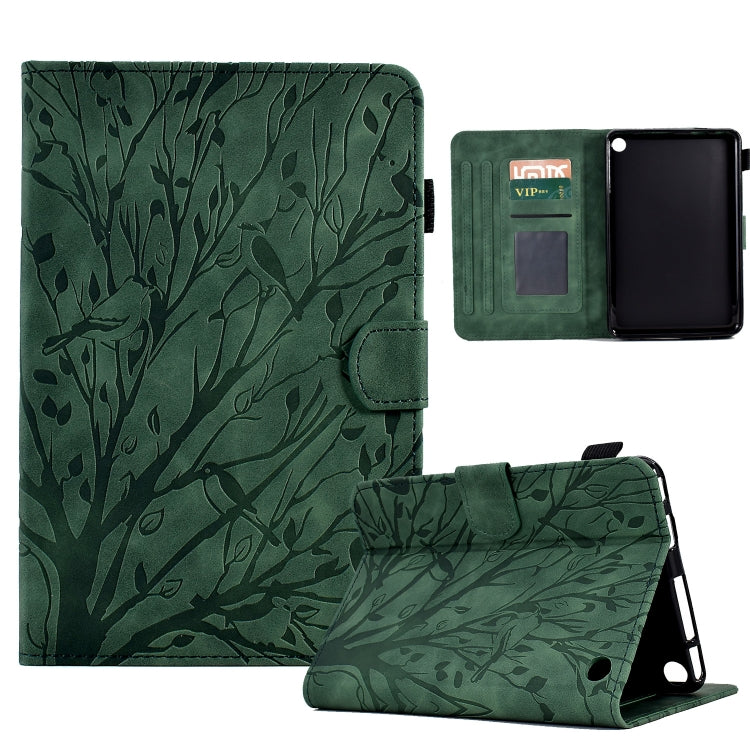For Amazon Fire 7 2022 Fortune Tree Pressure Flower PU Tablet Case with Wake-up / Sleep Function