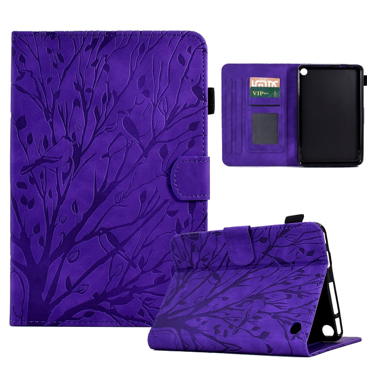 For Amazon Fire 7 2022 Fortune Tree Pressure Flower PU Tablet Case with Wake-up / Sleep Function