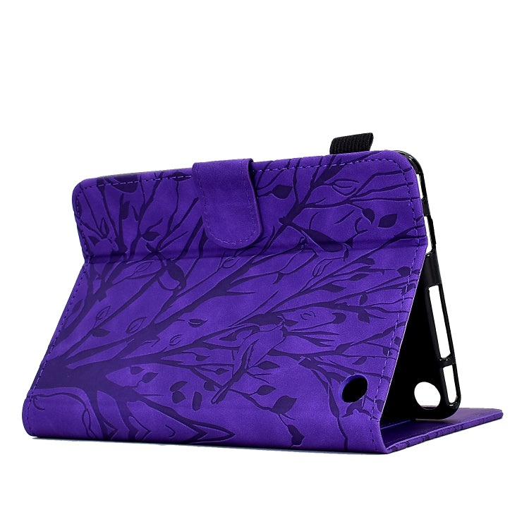 For Amazon Fire 7 2022 Fortune Tree Pressure Flower PU Tablet Case with Wake-up / Sleep Function