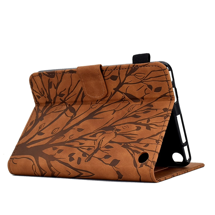 For Amazon Fire 7 2022 Fortune Tree Pressure Flower PU Tablet Case with Wake-up / Sleep Function