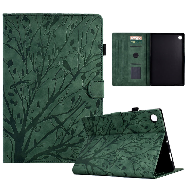 For Lenovo Tab M10 Gen 3 Fortune Tree Pressure Flower PU Tablet Case with Wake-up / Sleep Function