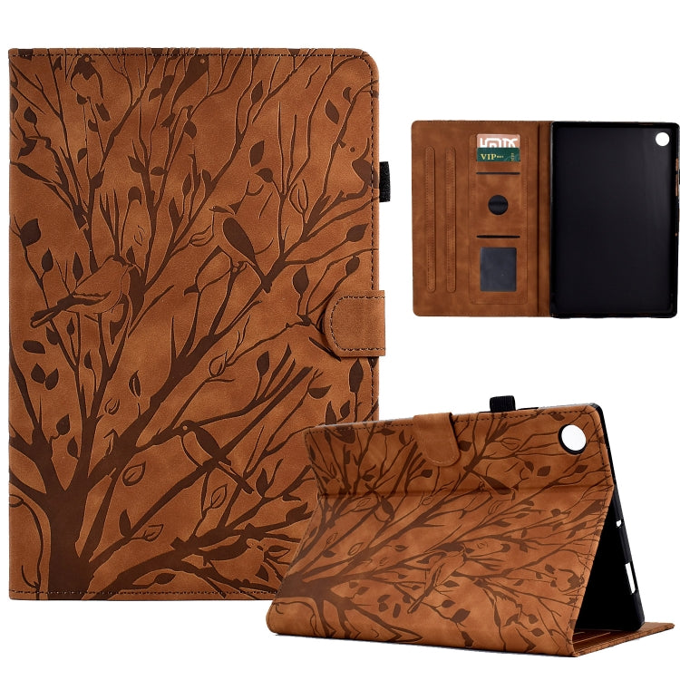 For Lenovo Tab M10 Gen 3 Fortune Tree Pressure Flower PU Tablet Case with Wake-up / Sleep Function