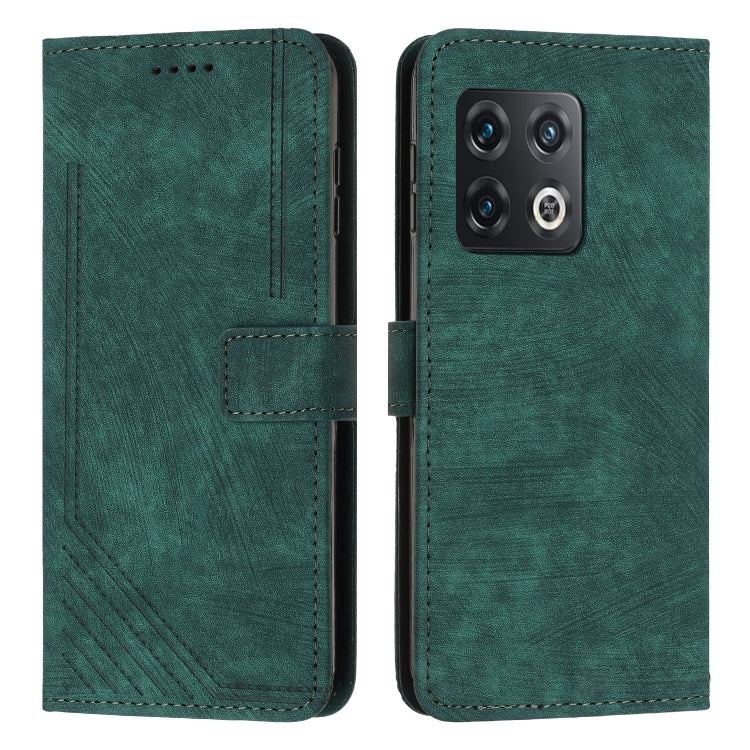 For OnePlus 10 Pro Skin Feel Stripe Pattern Leather Phone Case with Lanyard