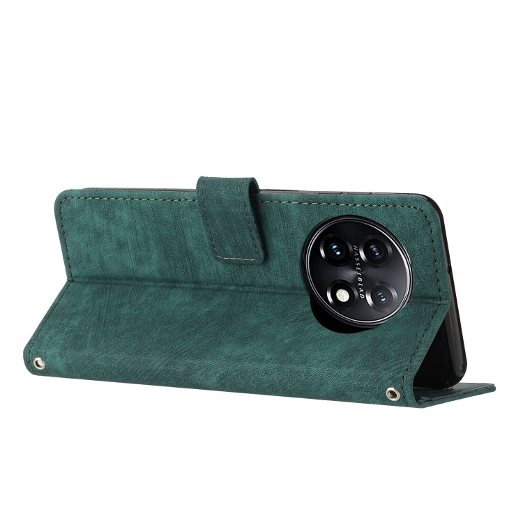 For OnePlus 11 Skin Feel Stripe Pattern Leather Phone Case with Lanyard