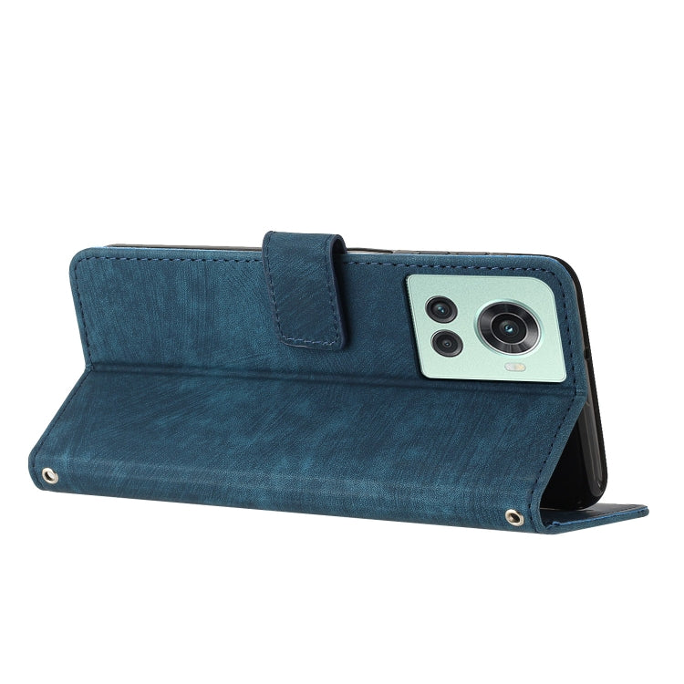 For OnePlus Ace 5G Skin Feel Stripe Pattern Leather Phone Case with Lanyard