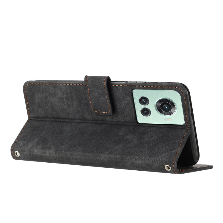 For OnePlus Ace 5G Skin Feel Stripe Pattern Leather Phone Case with Lanyard