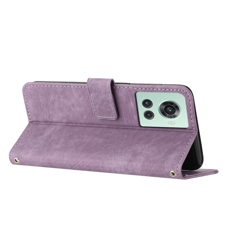 For OnePlus Ace 5G Skin Feel Stripe Pattern Leather Phone Case with Lanyard