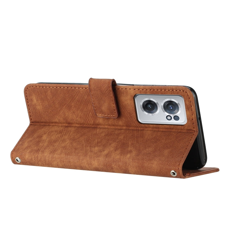 For OnePlus Nord CE 2 5G Skin Feel Stripe Pattern Leather Phone Case with Lanyard