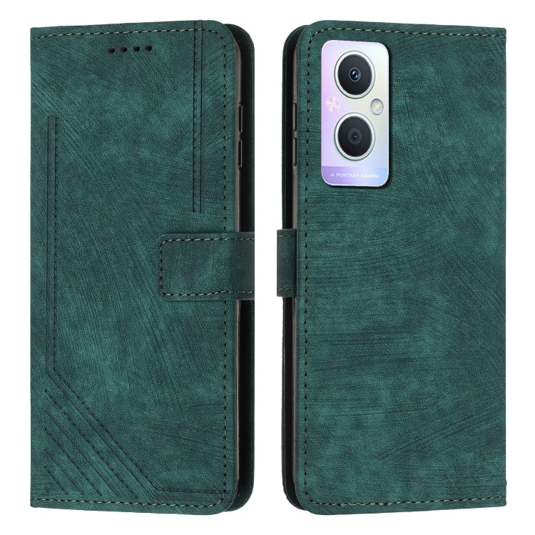 Skin Feel Stripe Pattern Leather Phone Case with Lanyard for OnePlus Nord N20 5G Global / OPPO Reno7 Z 5G/Reno7 Lite 5G/Reno8 Lite 5G Global/F21 Pro 5G India