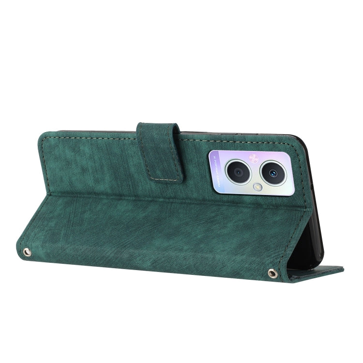 Skin Feel Stripe Pattern Leather Phone Case with Lanyard for OnePlus Nord N20 5G Global / OPPO Reno7 Z 5G/Reno7 Lite 5G/Reno8 Lite 5G Global/F21 Pro 5G India